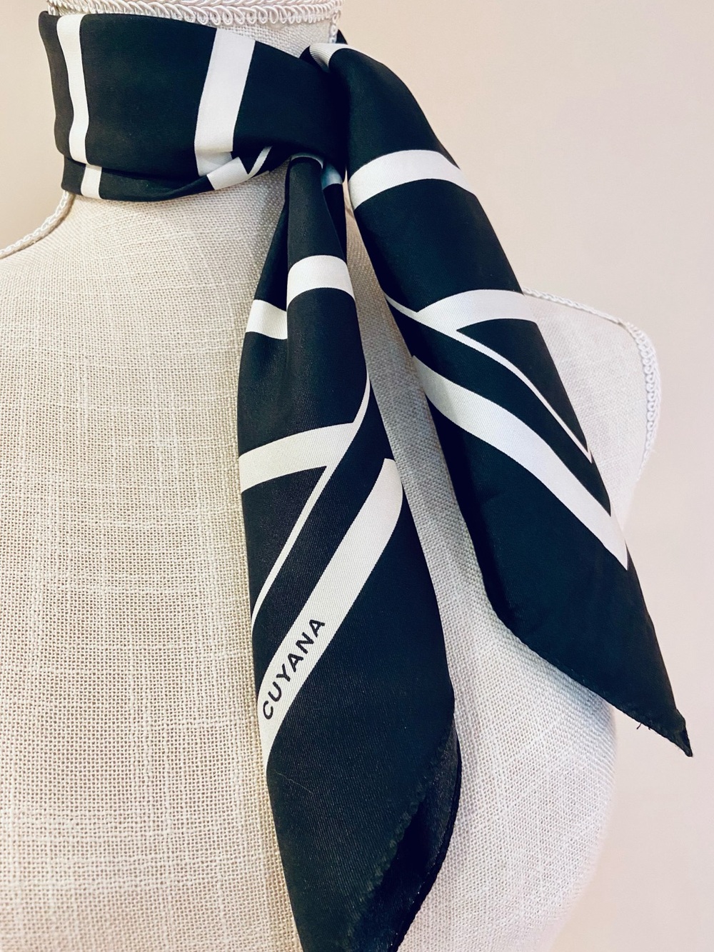 Cuyana Silk Scarf Hair Accessory Black with White Stripes